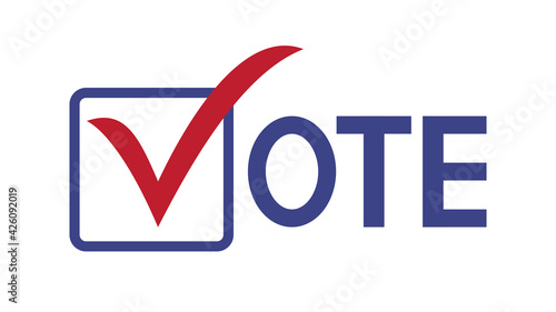 Vote word with checkmark symbols, Check mark icon, Political template elections campaign logo concept, Badge flat design vector illustration
