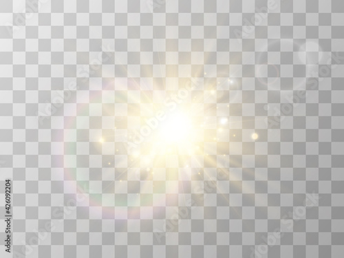 Bright beautiful star.Vector illustration of a light effect on a transparent background.