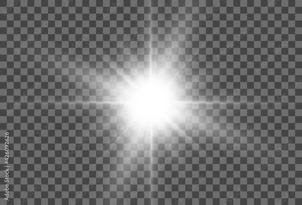 Bright beautiful star.Vector illustration of a light effect on a transparent background. Bright beautiful star.Vector illustration of a light effect on a transparent background.