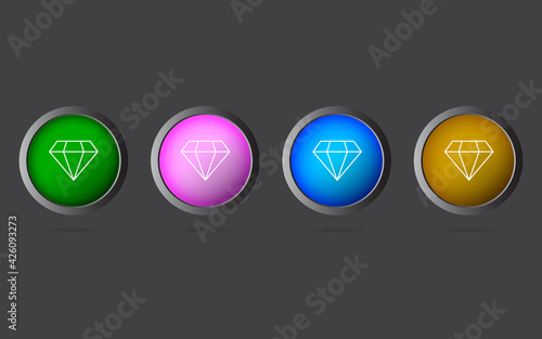 Very Useful Editable Diamond Line Icon on 4 Colored Buttons.