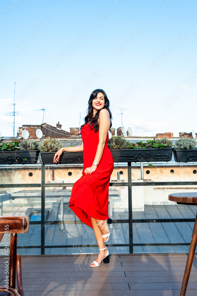 Woman wearing red dress outdoor Woman wearing red dress outdoor