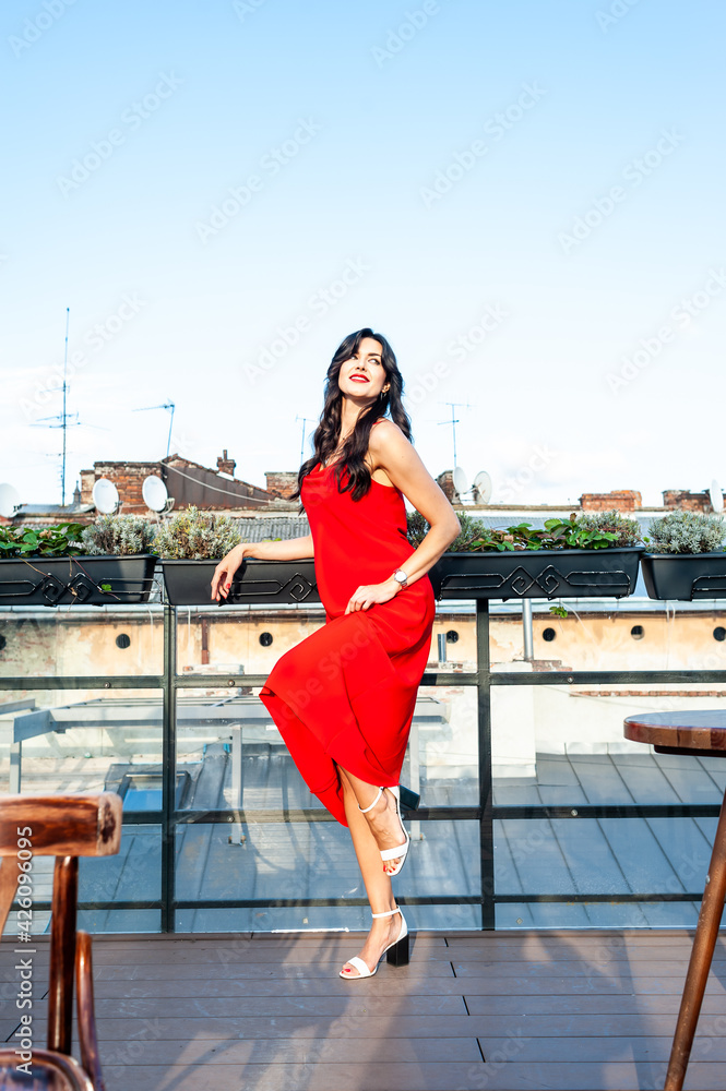Woman wearing red dress outdoor Woman wearing red dress outdoor