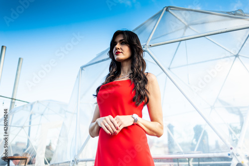 Woman wearing red dress outdoor © alipko