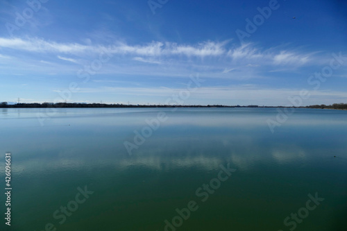 Reservoir Speichersee lake in Ismaning in Bavaria  Germany