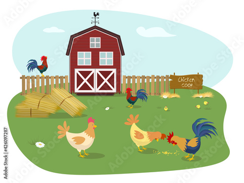 Farm Animals. Chicken coop with many chicks. Coop Chicks Elements Illustration