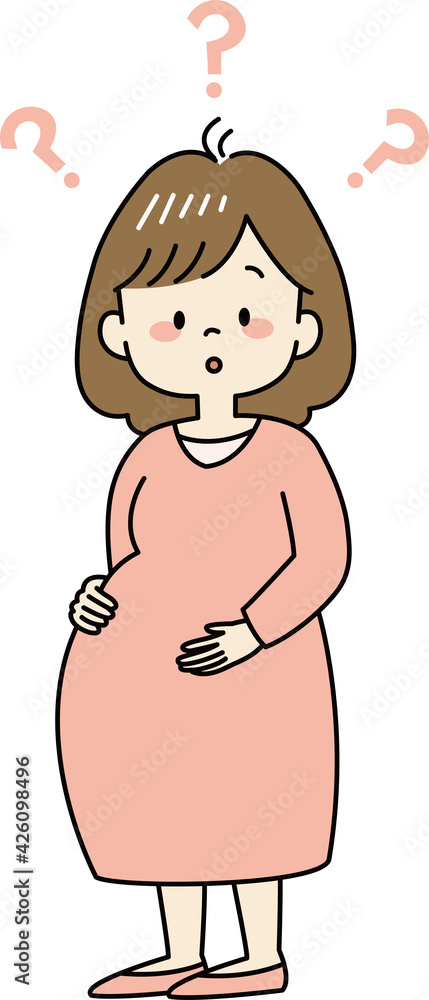 疑問を抱く妊婦さん(全身) 疑問を抱く妊婦さん(全身)