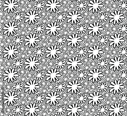 Cute floral flower doodle outline black and white monochrome seamless pattern. Simple hand drawn style vector illustration background with black ink flower on white
