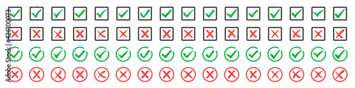 Big set of green check marks and red crosses