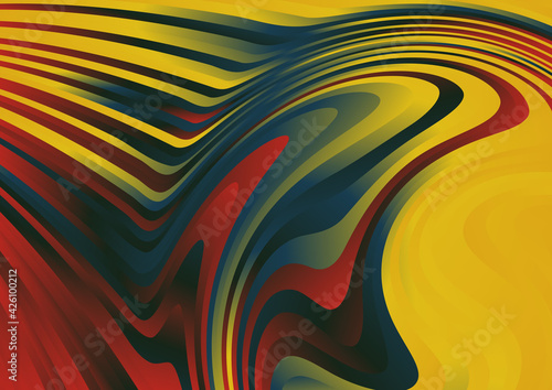 Red Yellow and Blue Abstract Curved Ripple Lines Background
