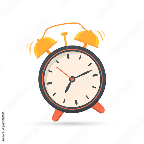 Alarm clock icon in a flat design with shadow