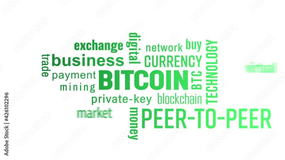 Video animation of a keyword cloud with green text over white background - Bitcoin - digital cryptocurrency Video animation of a keyword cloud with green text over white background - Bitcoin - digital cryptocurrency