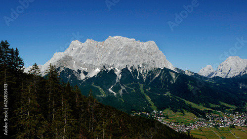 Zugspitze mountain and Ehrwalder Sonnenspitze mountain in Tyrol  Austria
