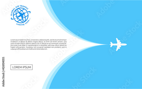 Silhouette of the plane open the sky behind it. Landing page flat design. Vector