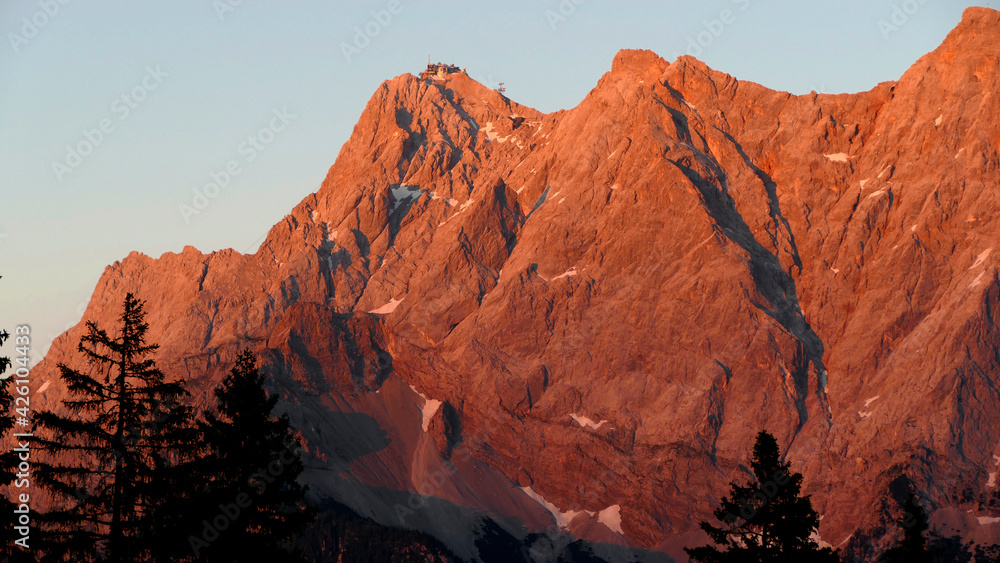 Sunset at Zugspitze mountain in Tyrol, Austria