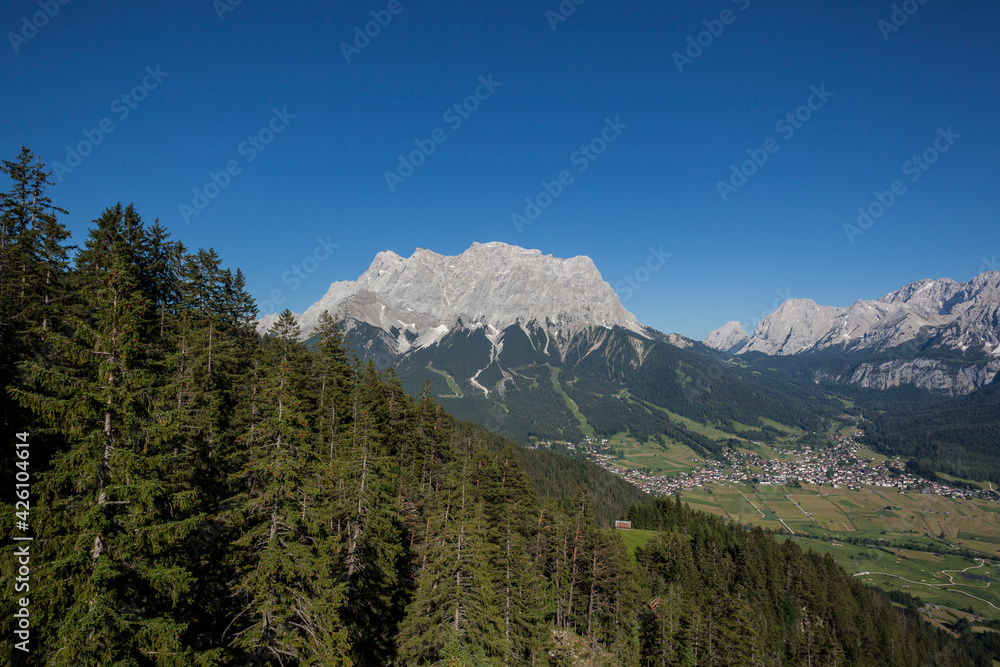 Zugspitze mountain and Ehrwalder Sonnenspitze mountain in Tyrol, Austria