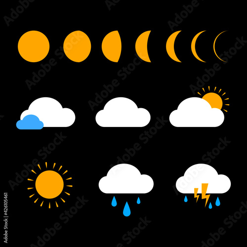 vector weather icons set with sun moon cloud illustration