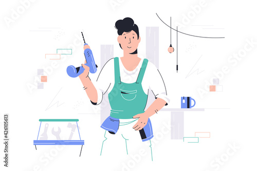 Repairman with drill