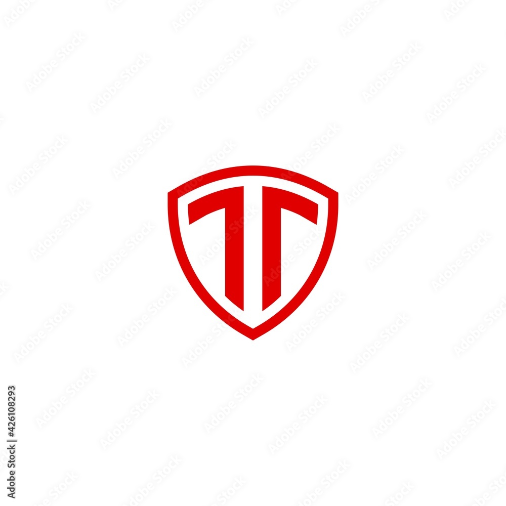 initial Letter T with Shield frame line element initial Letter T with Shield frame line element