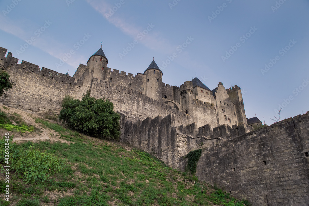 Impressive medieval castle in France. Cite de Carcassone Occitanie, France.