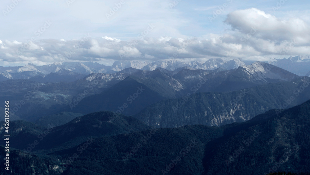 Mountain panorama Benediktenwand mountain tour in Bavaria, Germany
