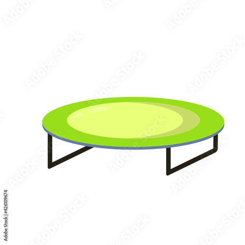 Trampoline. Sports equipment for jumping. Green Toy for recreation and children entertainment. Flat cartoon illustration isolated on white background