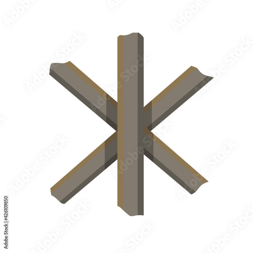 Anti-tank barricade. Steel structure. Road blocking. Flat warfare illustration. Czech hedgehog. Modern protective structure