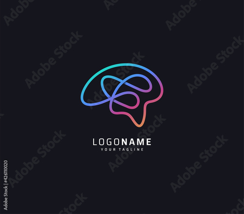 brain logo design element, abstract monoline logo