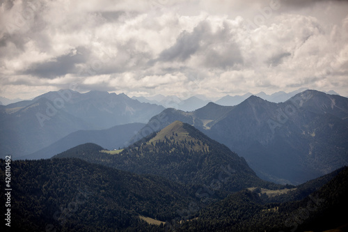 Panorama view from Benediktenwand mountain in Bavaria, Germany