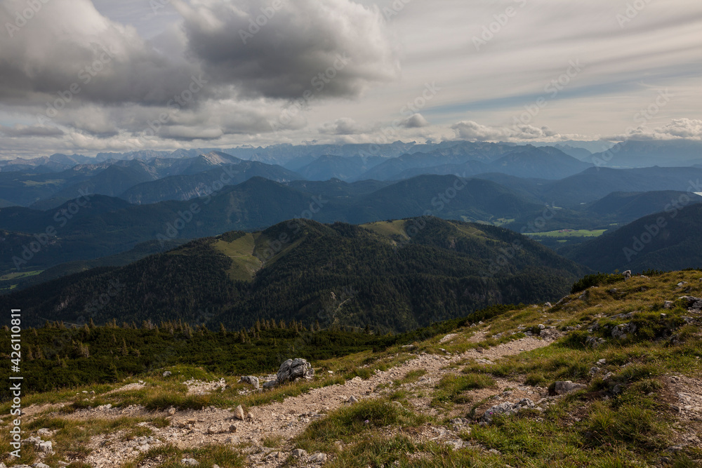 Panorama view from Benediktenwand mountain in Bavaria, Germany