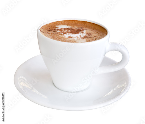 Hot coffee latte cappuccino isolated on white background, clipping path
