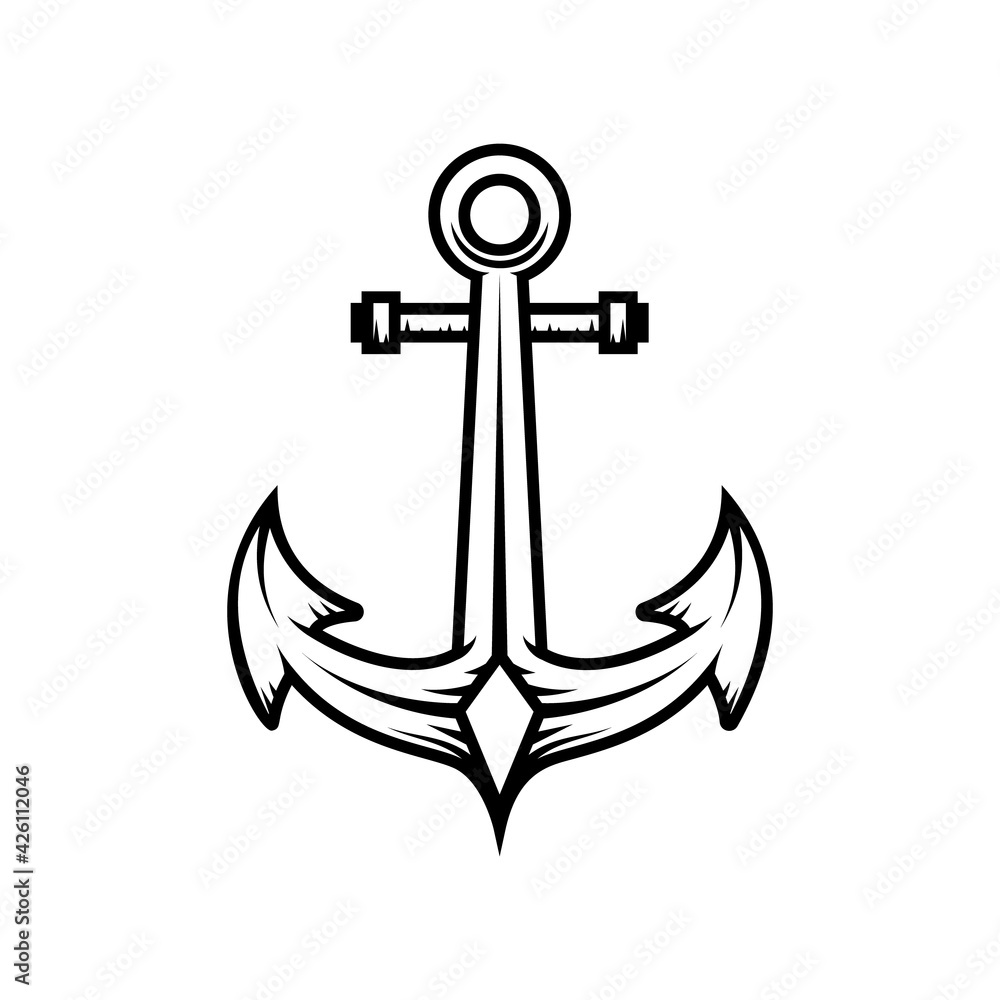 Illustration of ship anchor in monochrome style. Design element for logo, label, sign, emblem, poster. Vector illustration Illustration of ship anchor in monochrome style. Design element for logo, label, sign, emblem, poster. Vector illustration