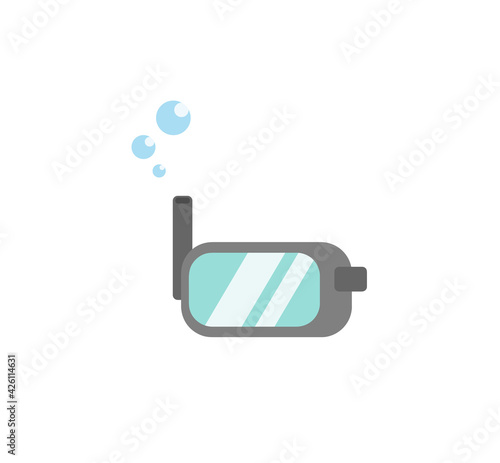 Scuba diving mask, vector illustration of a scuba diving mask equipment with water bubbles, isolated on white background.