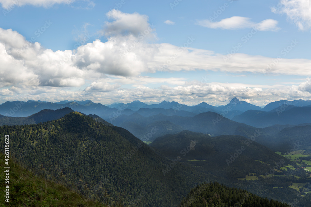 Fototapeta premium Panorama view at Jochberg mountain in Bavaria, Germany