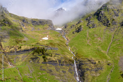 Mountain waterfall near Murren, Switzerland © karamysh