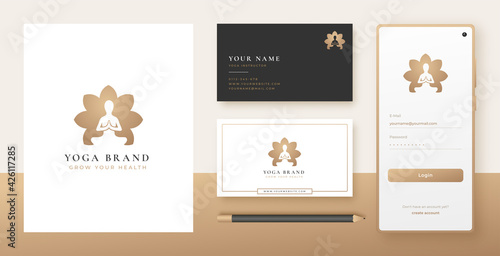 Yoga meditation in flower shape logo design