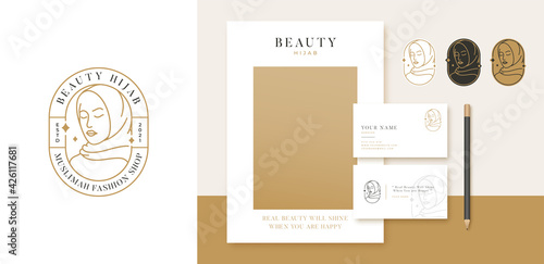 logo muslimah hijab line art fashion logo design