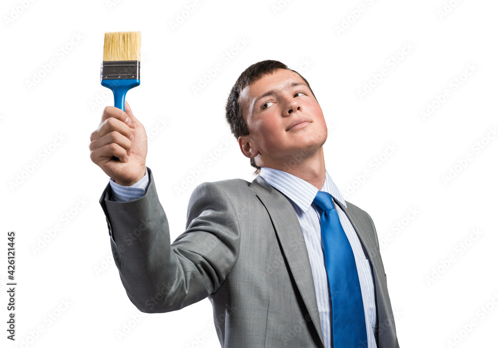 Creative businessman painter holding paintbrush Creative businessman painter holding paintbrush
