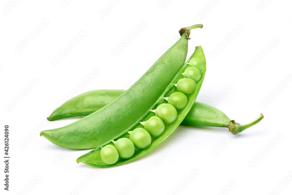 Fresh green peas with pods isolated on white background. Fresh green peas with pods isolated on white background.