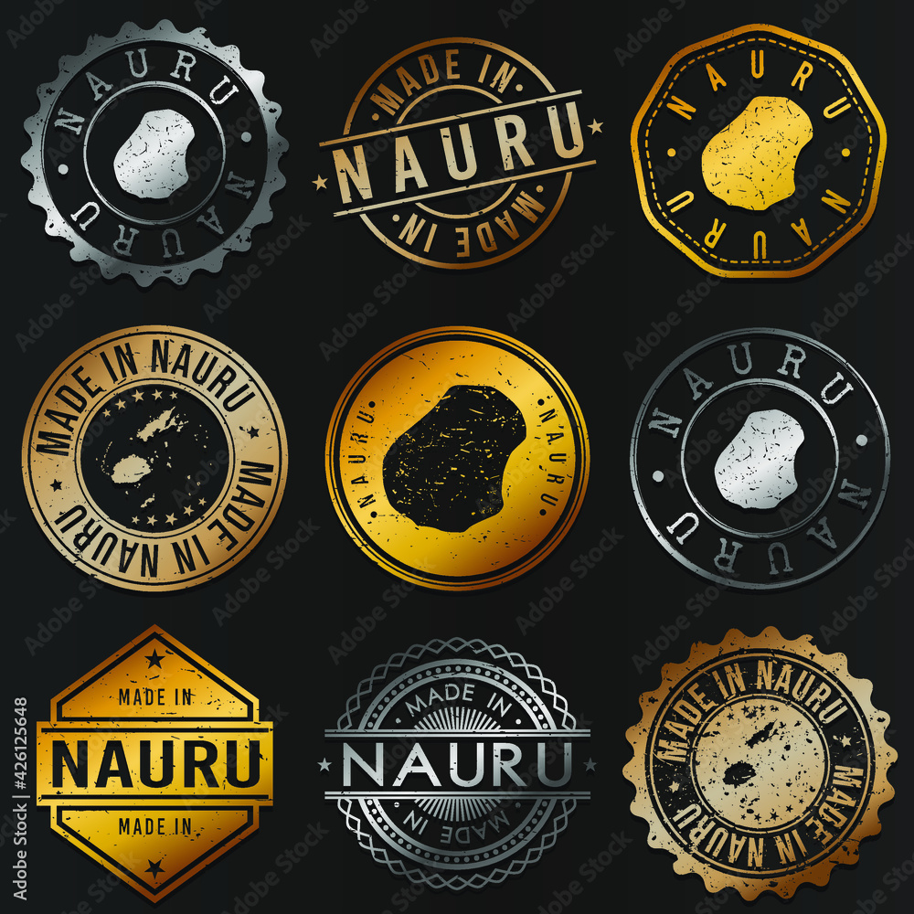 Nauru Business Metal Stamps. Gold Made In Product Seal. National Logo Icon. Symbol Design Insignia Country.