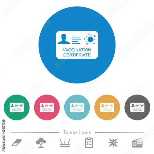 Vaccination certificate flat round icons
