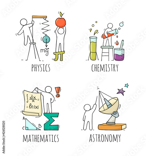 School icons set with studing little people.
