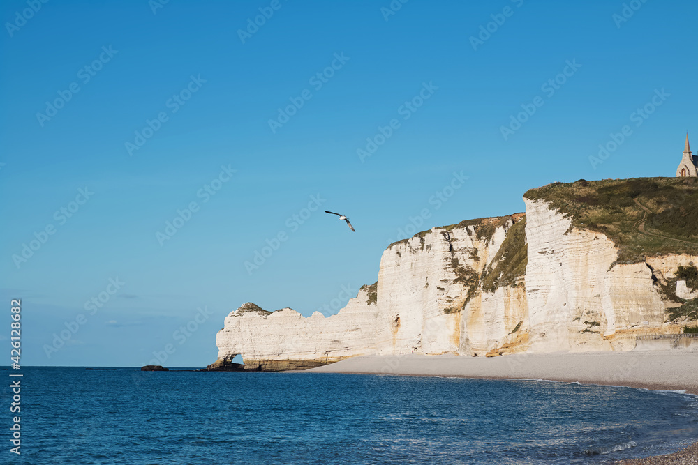 Beautiful famous white cliffs of Etretat