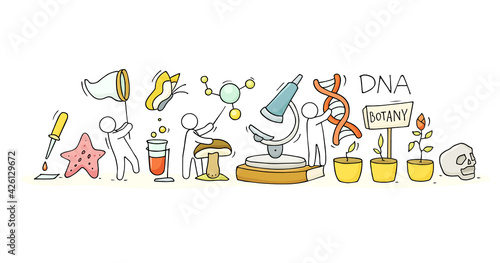Biology science education concept vector poster in flat style design. Biology school laboratory equipment.