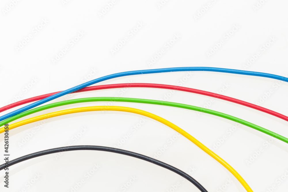 Colored wires on white background Colored wires on white background