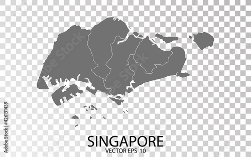 Transparent - Grey Map of Singapore. Vector Eps 10.