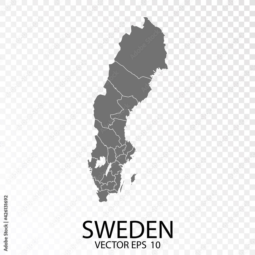 Transparent - Grey Map of Sweden. Vector Eps 10.