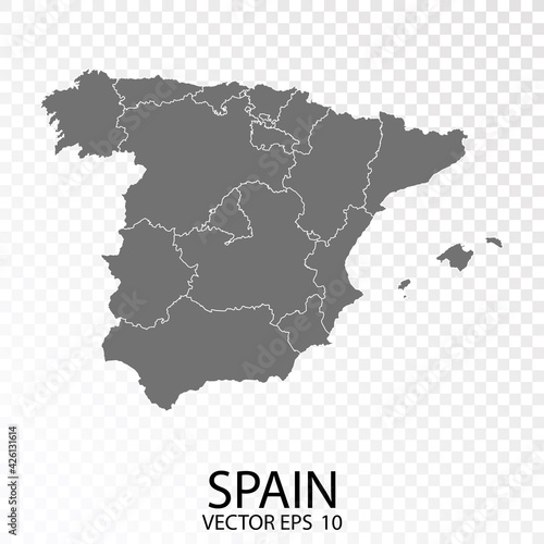 Transparent - Grey Map of Spain. Vector eps 10.