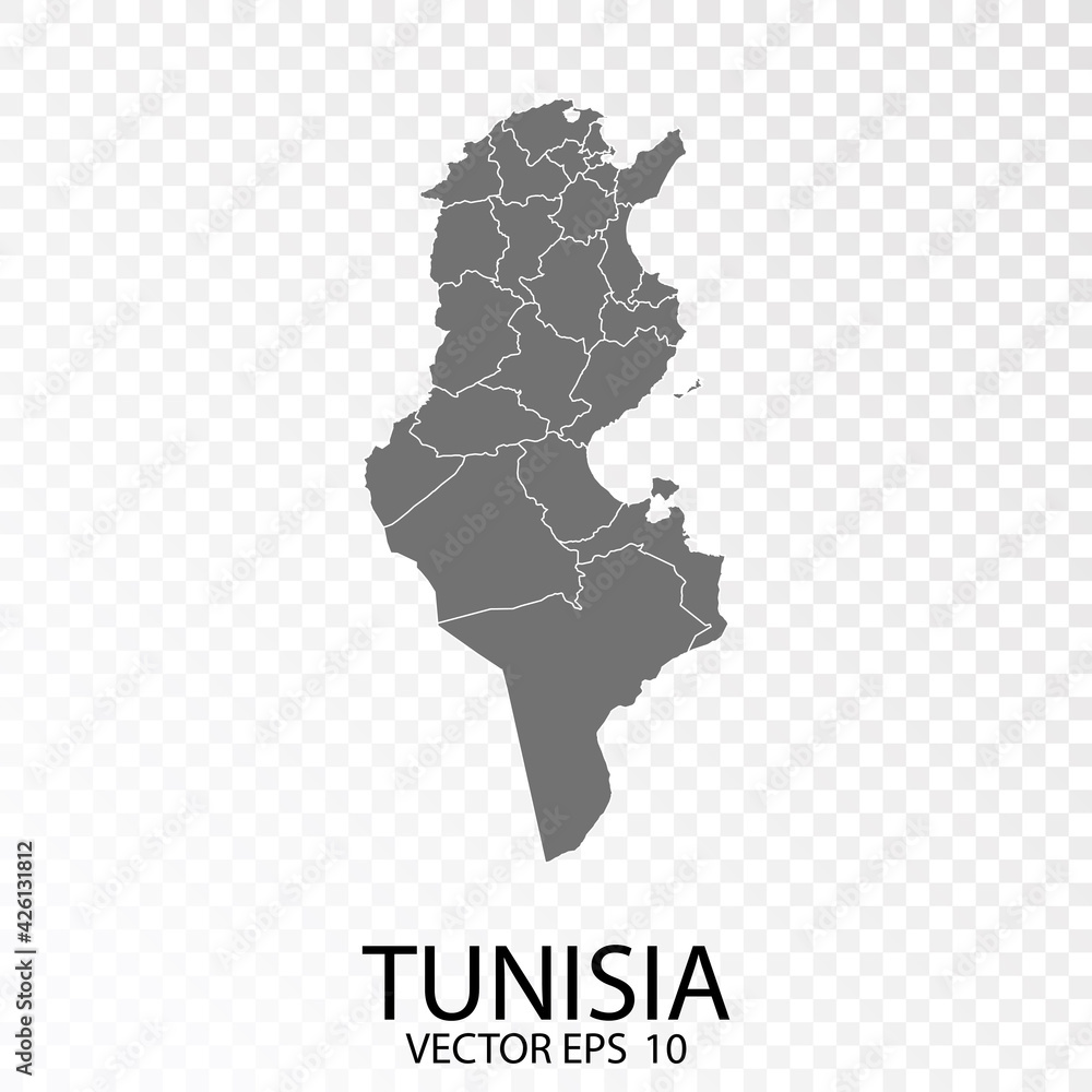 Transparent - Grey Map of Tunisia. Vector Eps 10.