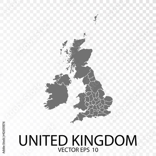 Transparent - High Detailed Grey Map of United Kingdom. Vector Eps 10.