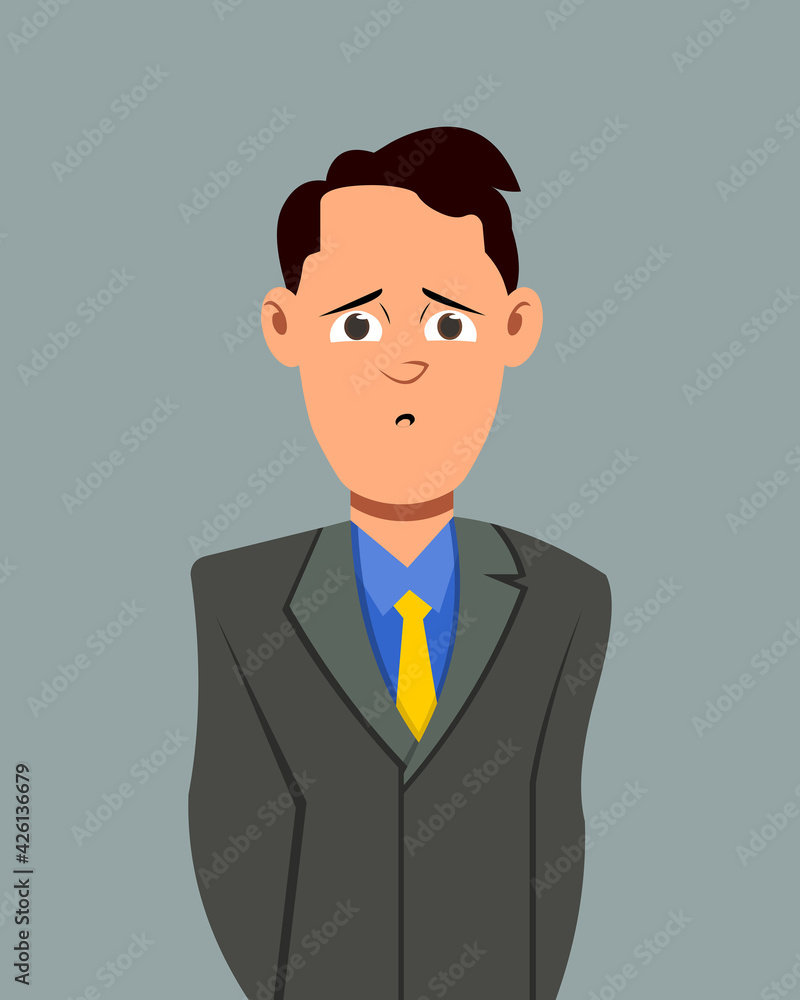 Businessman depressed facial expressionvector illustration. Businessman character expression for design, motion or animation. Businessman depressed facial expressionvector illustration. Businessman character expression for design, motion or animation.